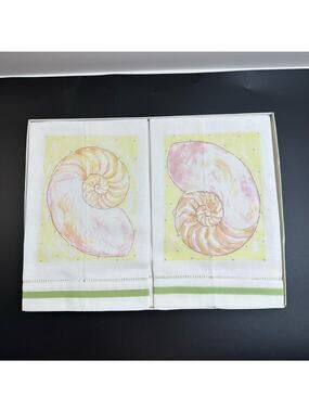 Linen Hand Painted Shell Hand Towels Set of 2